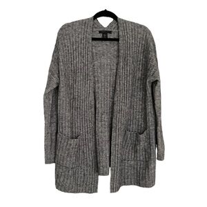 TAHARI Wool Alpaca Ribbed Open Long Cardigan Sweater Grey M